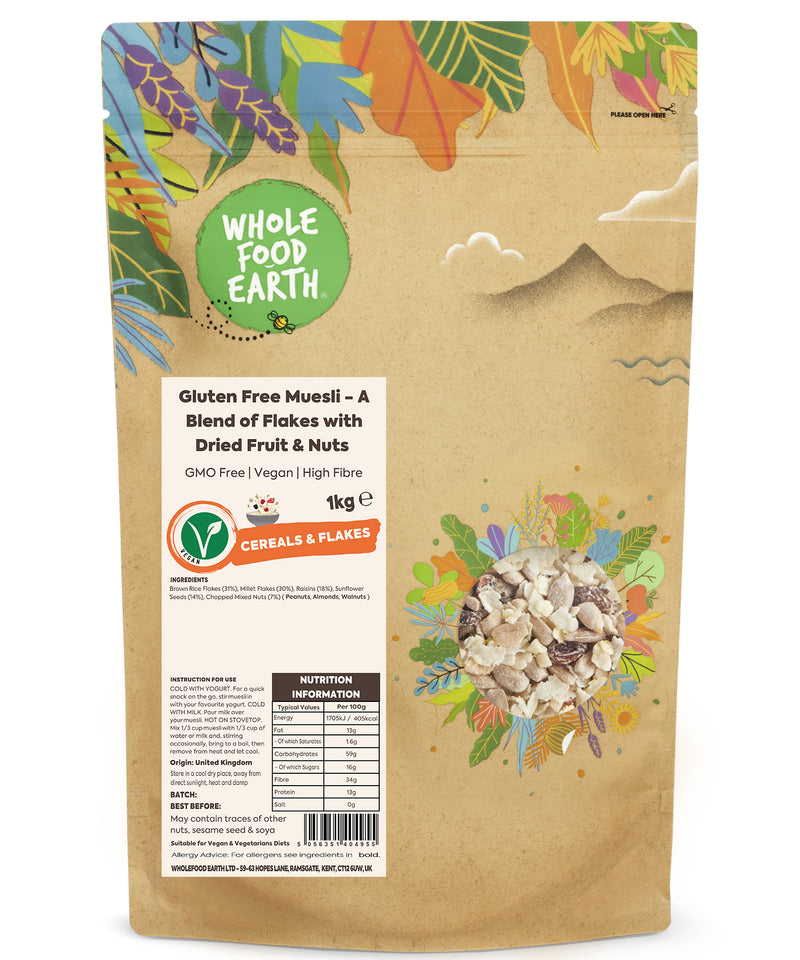 Organic Gluten Free Muesli - A Blend of Flakes with Dried Fruit & Nuts