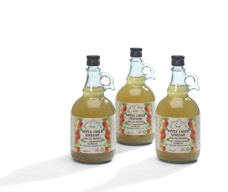 Kent Apple Cider Vinegar 3 x 1L With "Mother" | Raw | Unpasturised | Unfiltered | GMO Free - Wholefood Earth® - 5060470146948
