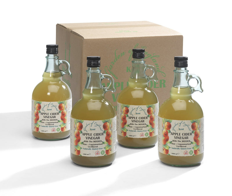 Kent Apple Cider Vinegar 4 x 1L With "Mother" | Raw | Unpasturised | Unfiltered | GMO Free - Wholefood Earth® - 5060470146634