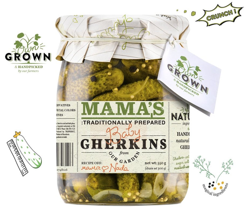 Mama's: Traditionally Prepared Baby Dill Gherkins - 550g - Wholefood Earth® - 5310146002581