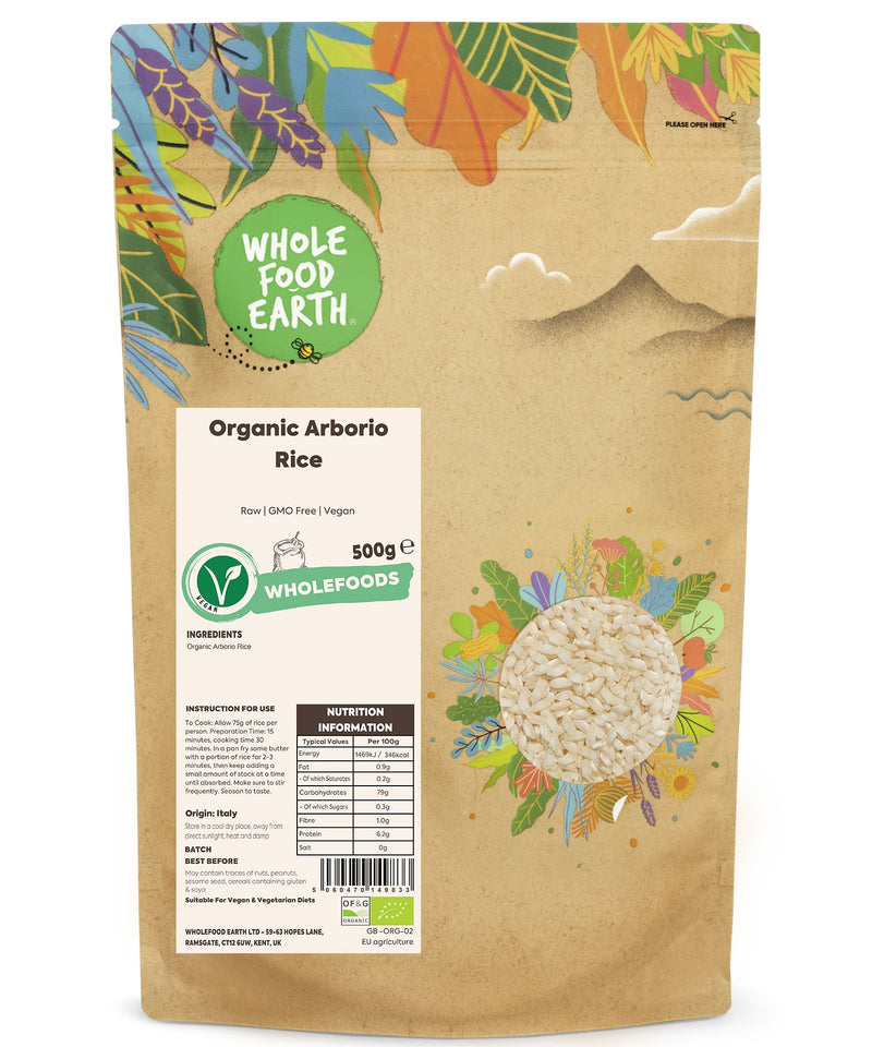 Organic Arborio Rice | Raw | GMO Free | Vegan - Wholefood Earth® - 5060470149833