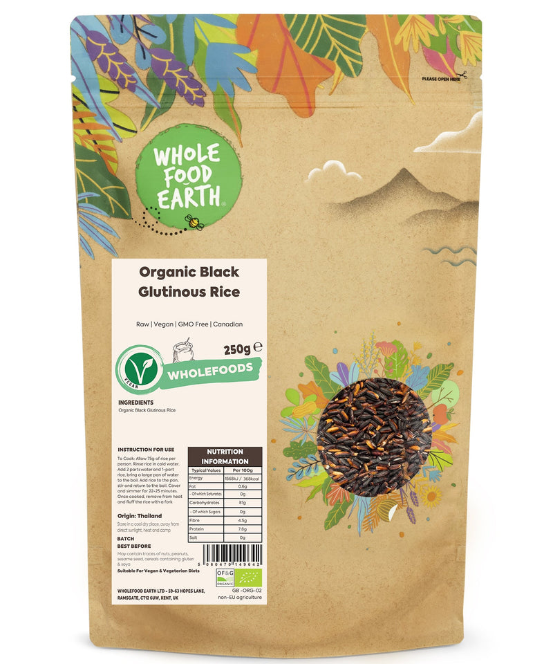 Organic Black Glutinous Rice | Raw | Vegan | GMO Free | Canadian - Wholefood Earth® - 5060470149642