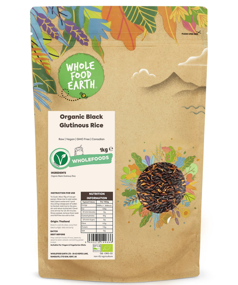 Organic Black Glutinous Rice | Raw | Vegan | GMO Free | Canadian - Wholefood Earth® - 5060470149666