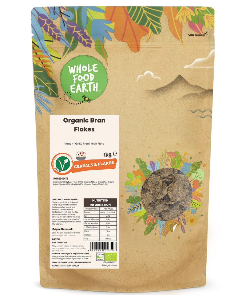 Organic Bran Flakes | Vegan | GMO Free | High Fibre - Wholefood Earth® - 5060470146597