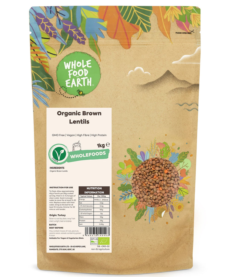 Organic Brown Lentils | GMO Free - Wholefood Earth® - 5060470140403