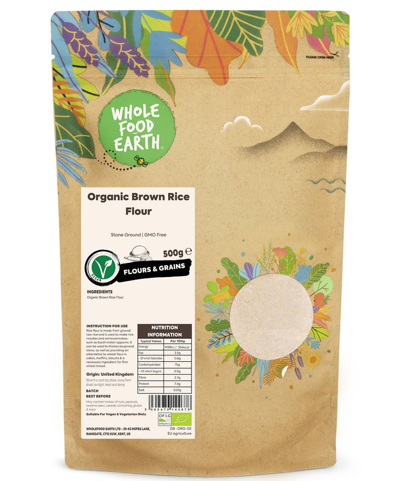 Organic Brown Rice Flour | Stone Ground | GMO Free - Wholefood Earth® - 5060470144678