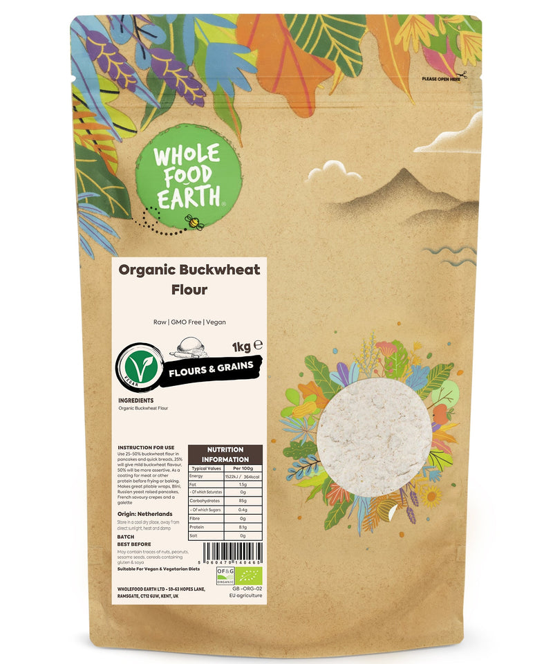 Organic Buckwheat Flour | Raw | GMO Free | Vegan - Wholefood Earth® - 5060470140465