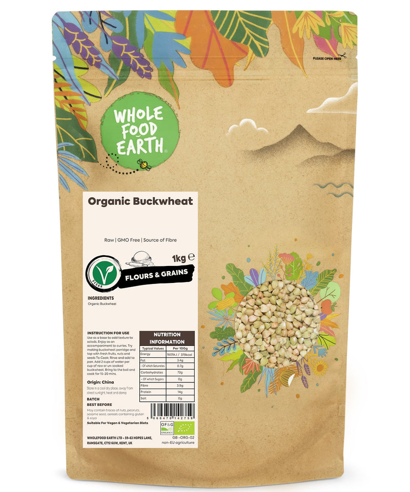 Organic Buckwheat | Raw | GMO Free | Source of Fibre - Wholefood Earth® - 5060470142759