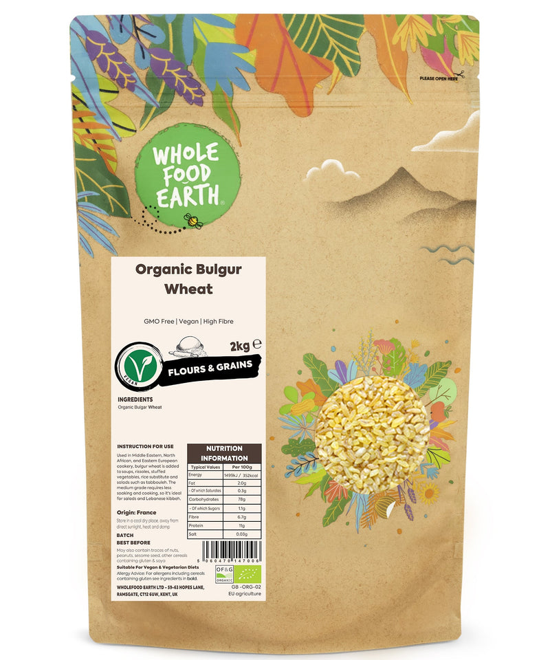 Organic Bulgur Wheat | GMO Free | Vegan | High Fibre - Wholefood Earth® - 5060470147006