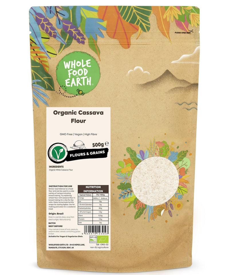 Organic Cassava Flour | GMO Free | Vegan | High Fibre - Wholefood Earth® - 5060470143053
