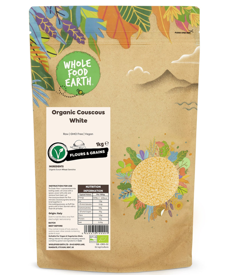 Organic Couscous White | Raw | GMO Free | Vegan - Wholefood Earth® - 5060470149901