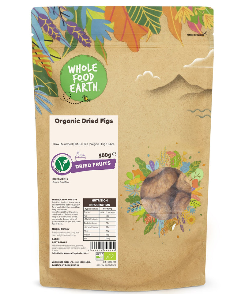 Organic Dried Figs | Raw | Sundried | GMO Free | Vegan | High Fibre - Wholefood Earth® - 5060470141561