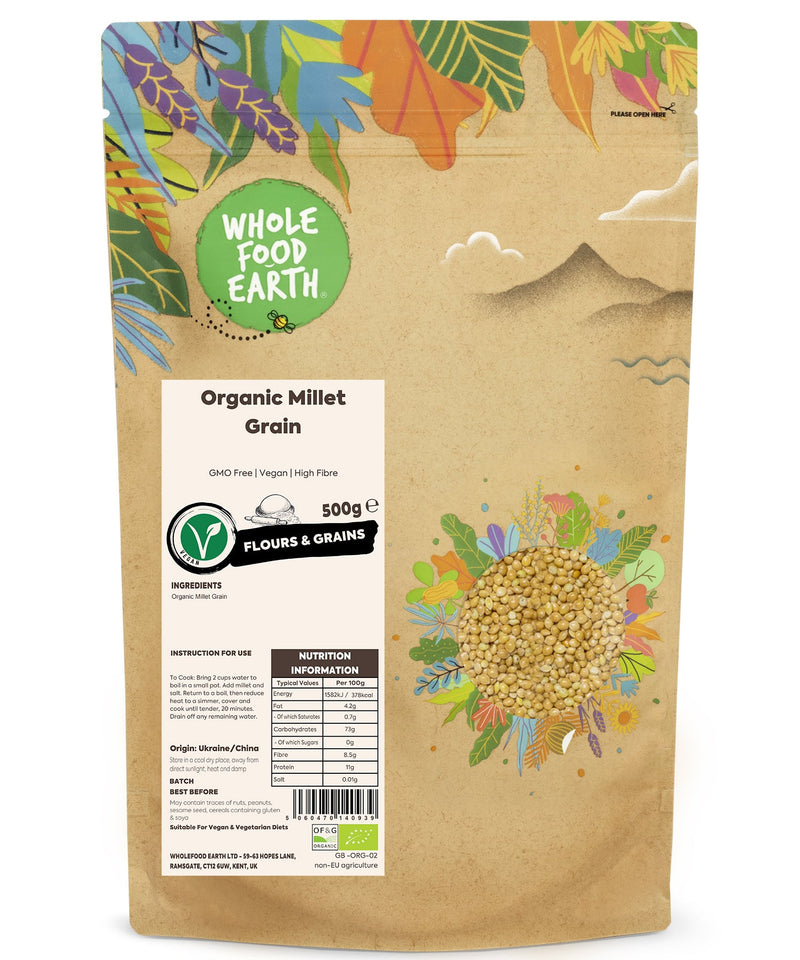 Organic Millet Grain | GMO Free | Vegan | High Fibre - Wholefood Earth® - 5060470140939
