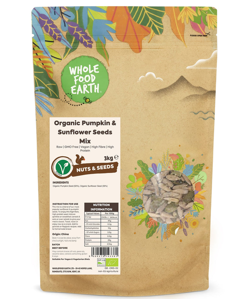 Organic Pumpkin & Sunflower Seeds Mix | Raw | GMO Free | Vegan | High Fibre | High Protein - Wholefood Earth® - 5060470143381