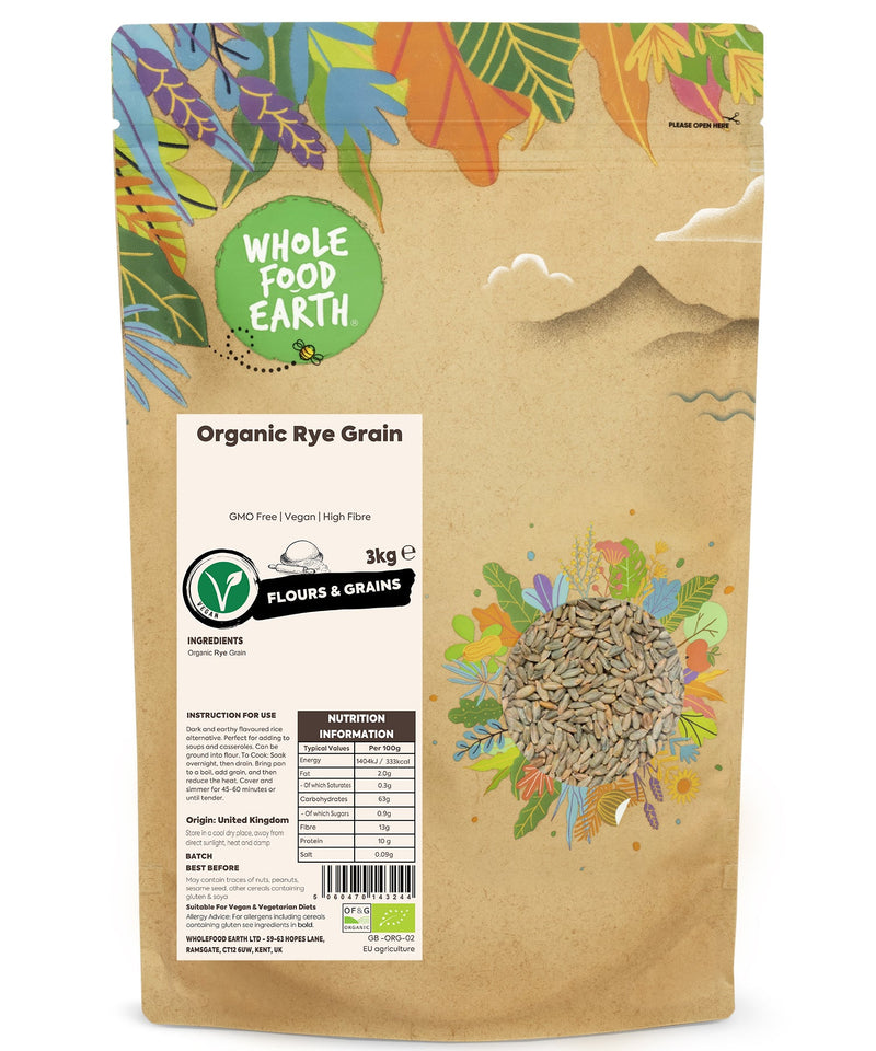 Organic Rye Grain | GMO Free | Vegan | High Fibre - Wholefood Earth® - 5060470143244