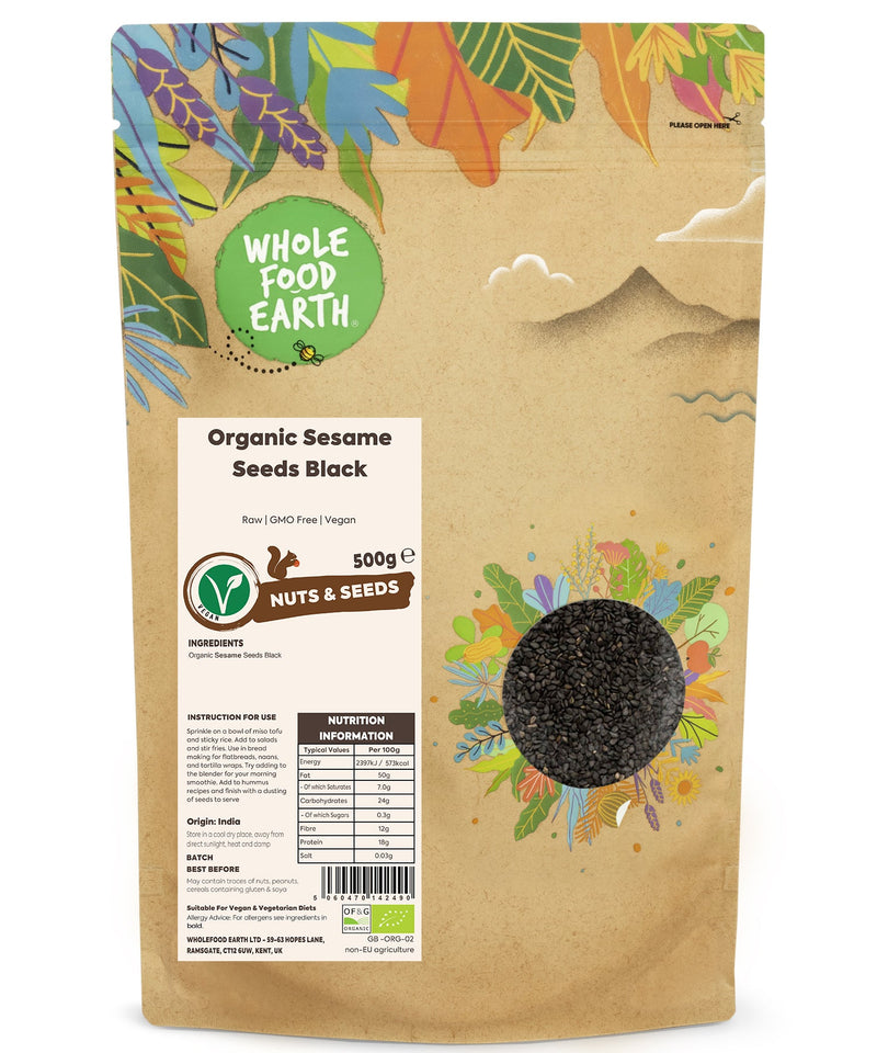 Organic Sesame Seeds Black | Raw | GMO Free | Vegan - Wholefood Earth® - 5060470142490