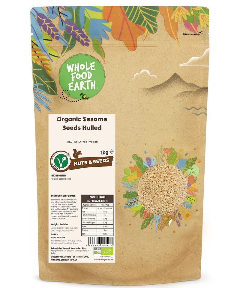 Organic Sesame Seeds Hulled | Raw | GMO Free | Vegan - Wholefood Earth® - 5060470143015