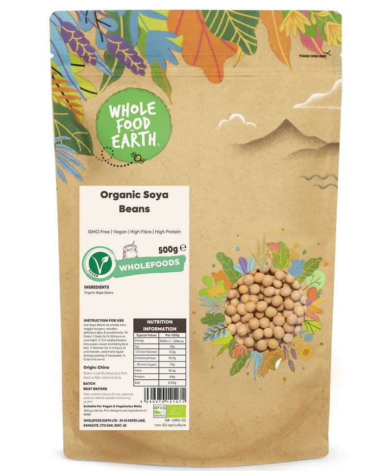Organic Soya Beans | GMO Free | Vegan | High Fibre | High Protein - Wholefood Earth® - 5060470141271