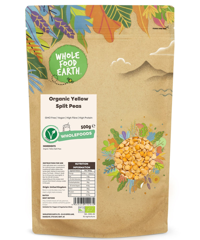 Organic Yellow Split Peas | GMO Free | Vegan | High Fibre | High Protein - Wholefood Earth® - 5060470142032